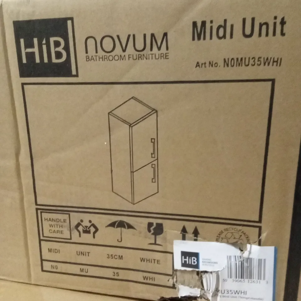 PALLET OF APPROXIMATELY NINE BOXED HIB NOVUM BATHROOM FURNITURE 35CM WHITE MIDI UNITS
