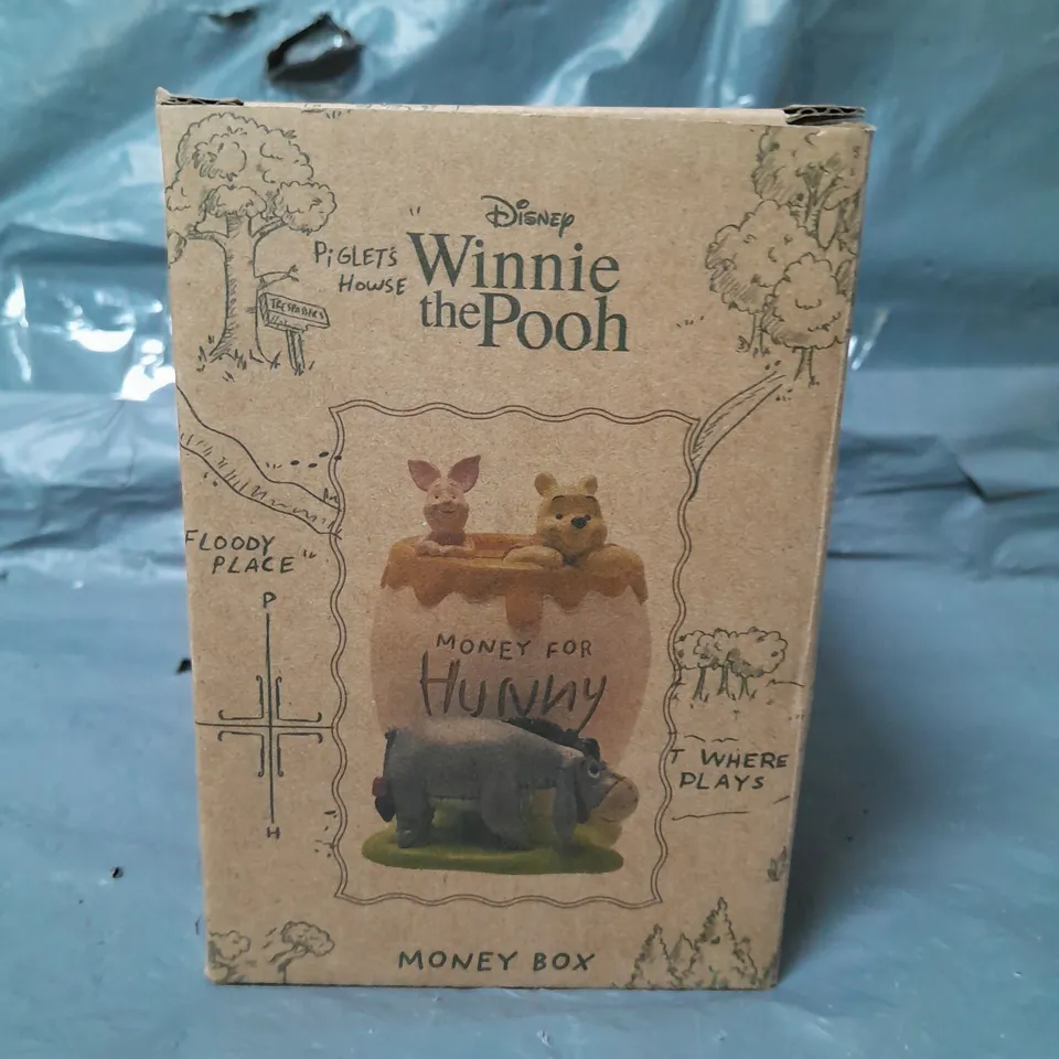 DISNEY WINNIE THE POOH RESIN MONEY BANK 'MONEY FOR HUNNY' - COLLECTION ONLY