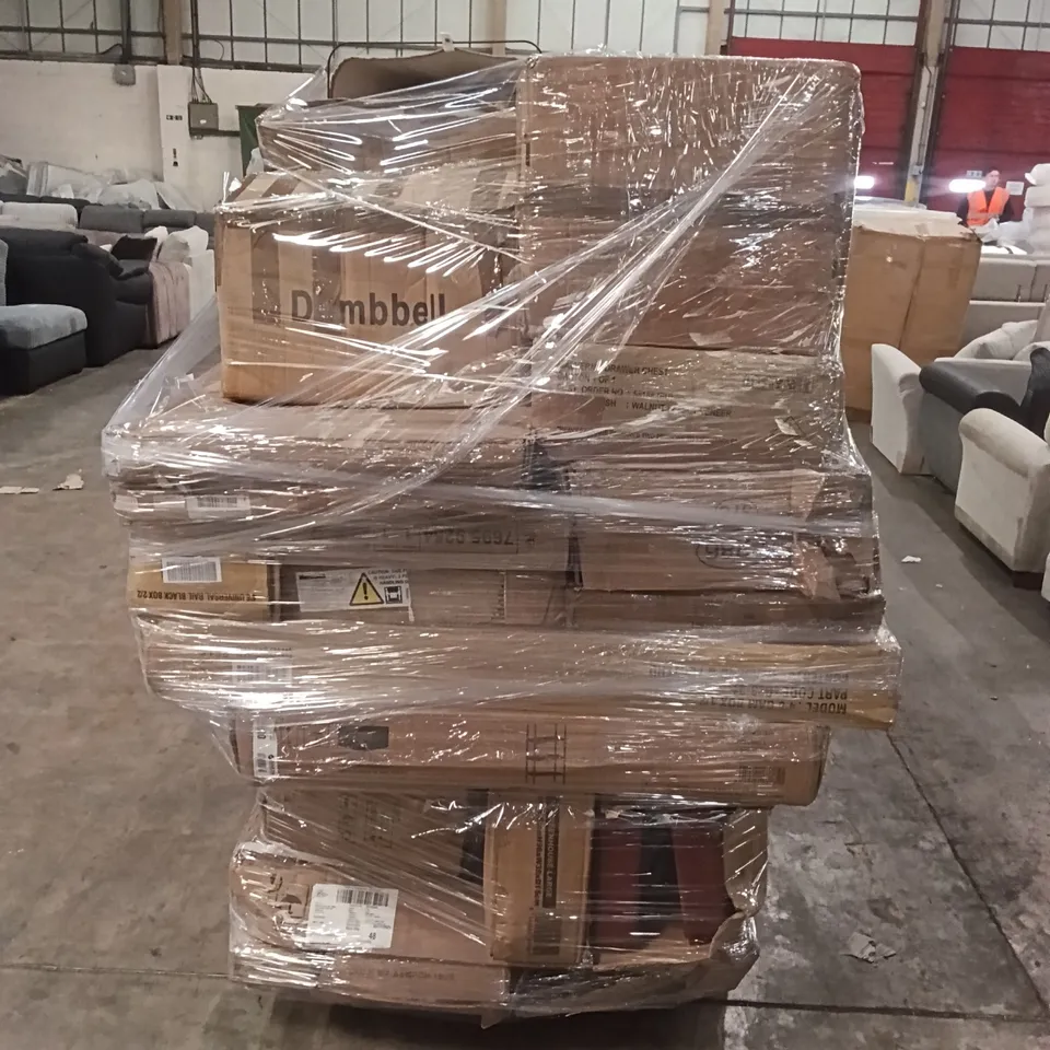 PALLET OF ASSORTED CATERING / FURNITURE ITEMS INCOMPLETE INCLUDING, JANTEX MOP BUCKET 30L, CLOTHING BASKET, GARDEN GREENHOUSE