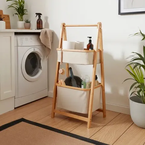 BOXED BERKELEY 2 TIER FOLDABLE STORAGE RACK - NATURAL (1 BOX)