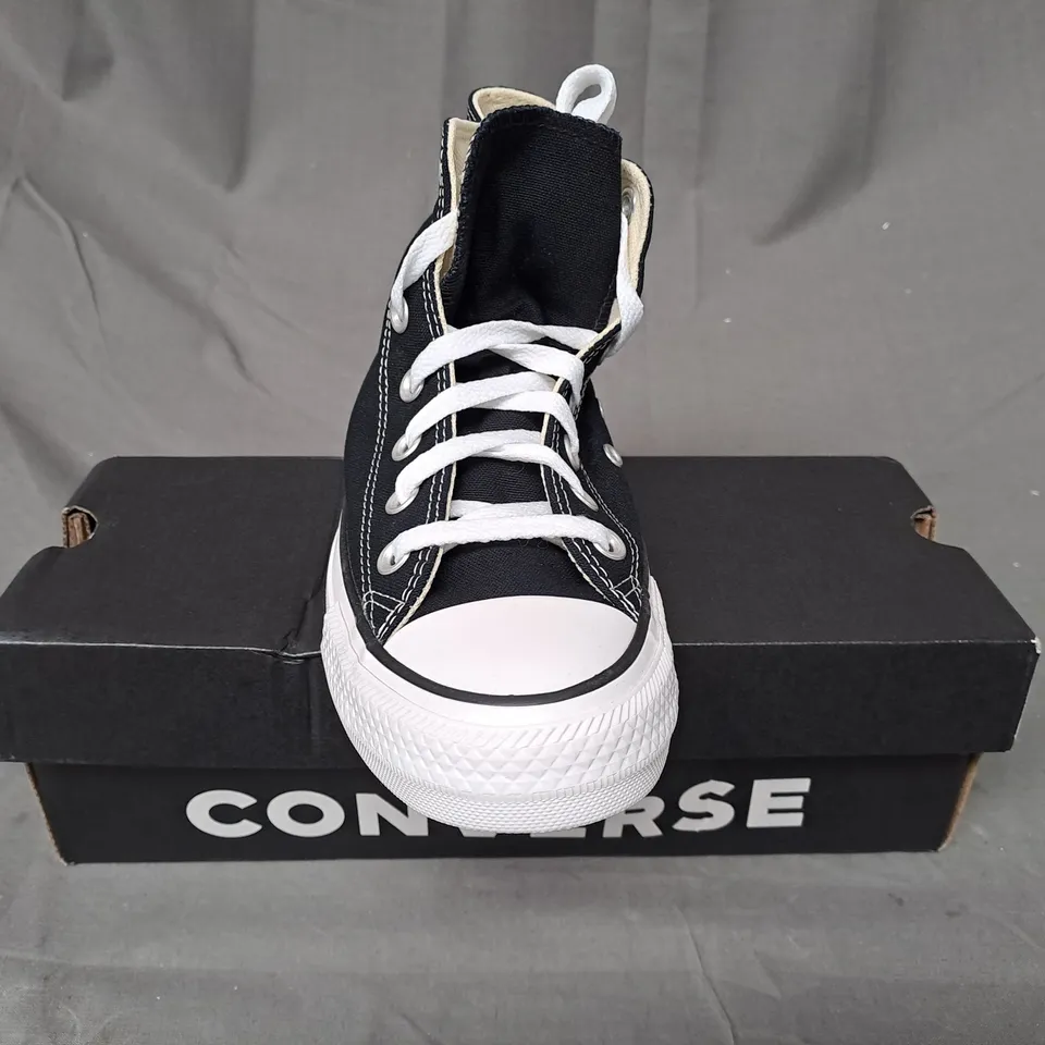 BOXED PAIR OF CONVERSE ALL STAR HI SHOES IN BLACK UK SIZE 5
