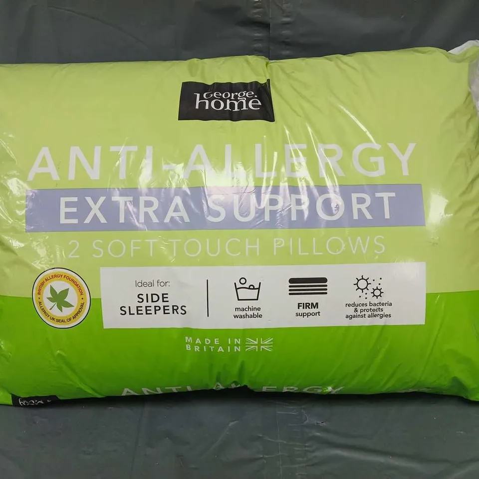 PAIR OF ANTI-ALLERGY EXTRA SUPPORT SOFT TOUCH PILLOWS