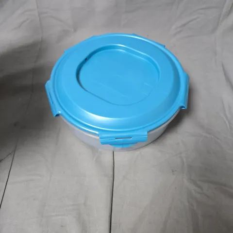 ROUND BLUE-LIDDED PLASTIC STORAGE CONTAINER