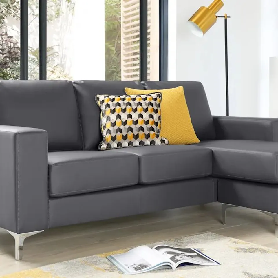 BOXED BALTIMORE CORNER SOFA, GREY PREMIUM FAUX LEATHER (INCOMPLETE, ONLY BOXES 1 & 3)