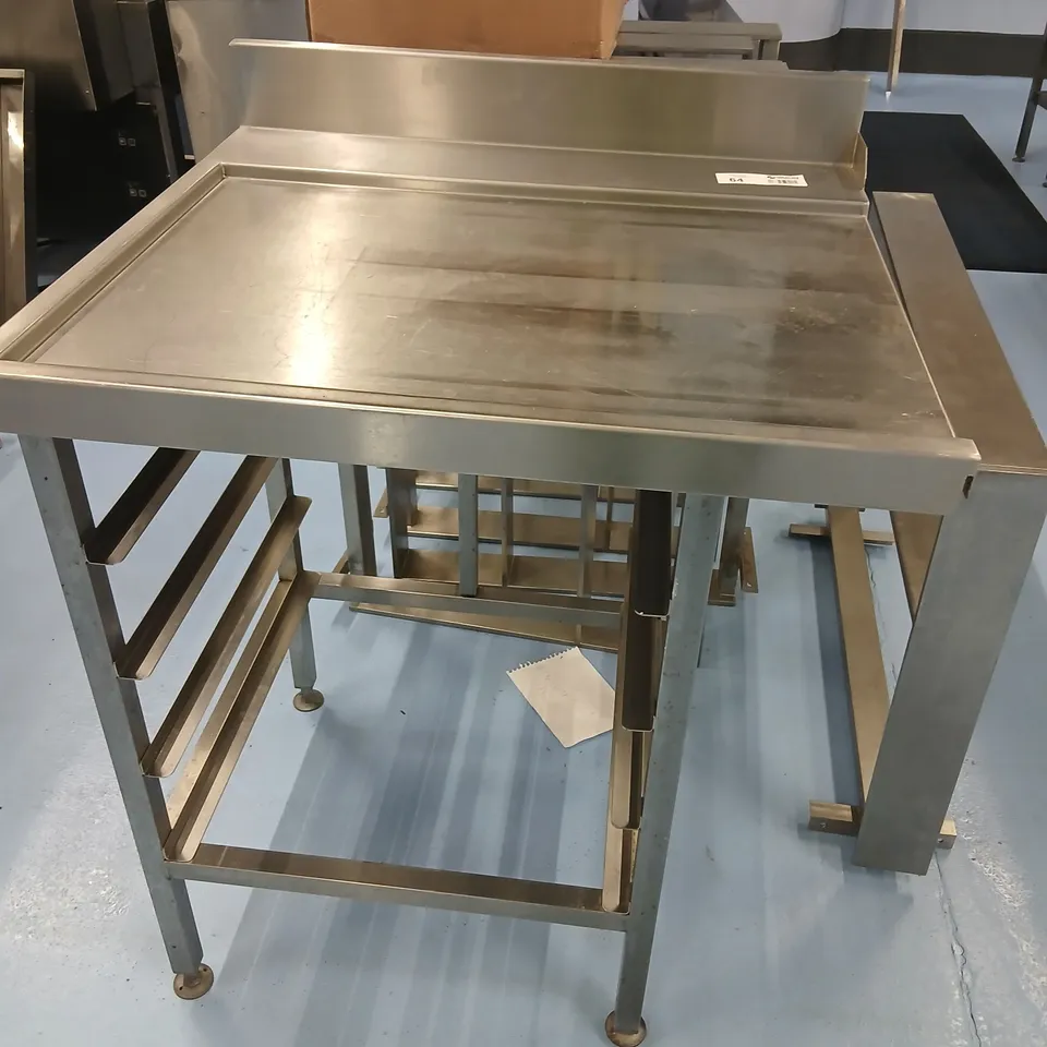 STAINLESS STEEL COMMERCIAL PREP TABLE WITH UNDER-COUNTER STORAGE, STAINLESS STEEL BRACKETS AND CATERING CABINET