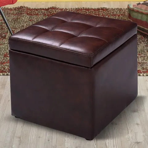 BOXED COSTWAY OTTOMAN POUFFE STORAGE BOX LOUNGE SEAT FOOTSTOOL - BROWN