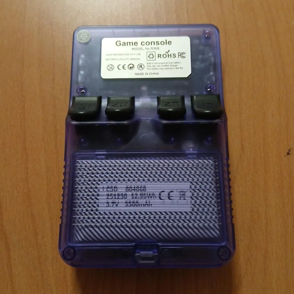 GAME CONSOLE R36S HANDHELD – PURPLE TRANSLUCENT CASE
