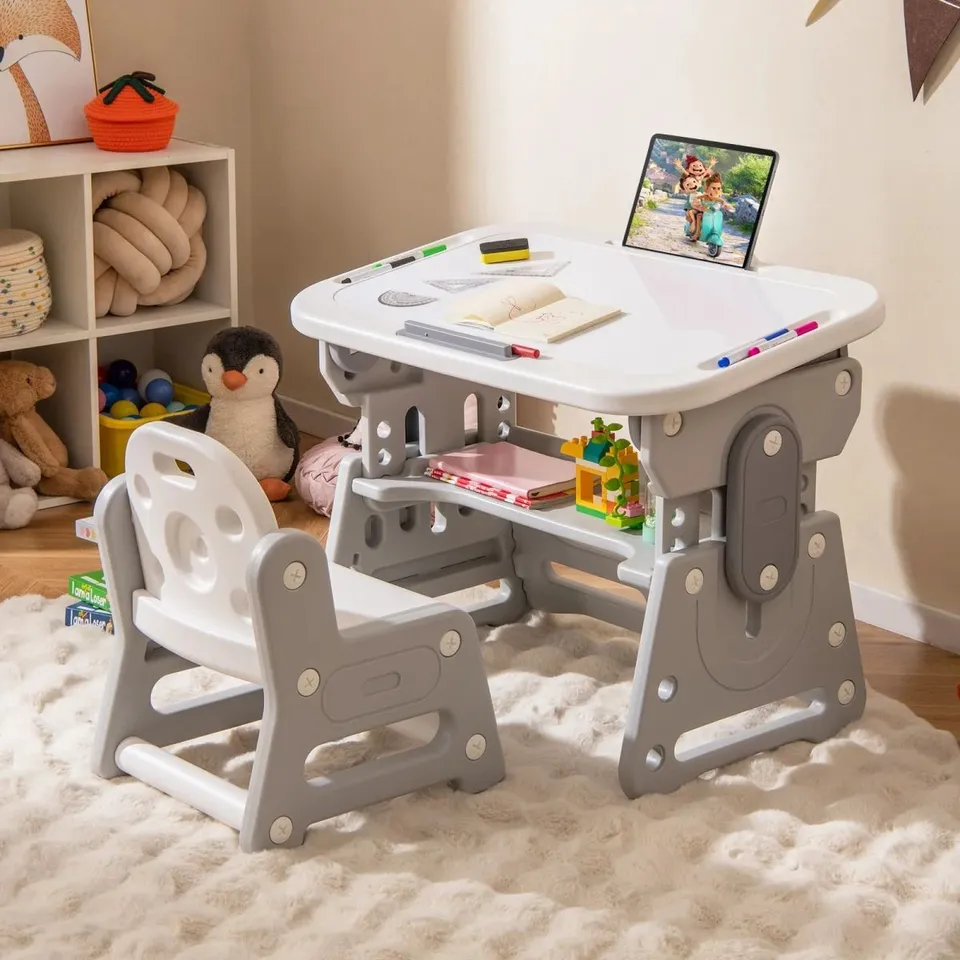 BOXED COSTWAY CONVERTIBLE BABY HIGH CHAIR WITH DOUBLE-LAYER TRAY & ADJUSTABLE BACKREST, GRAY
