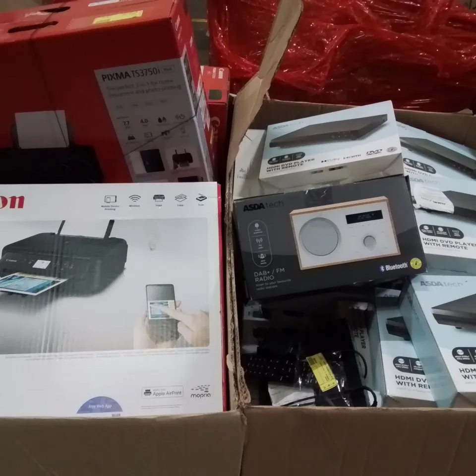 PALLET CONTAINING VERY LARGE AMOUNT OF HDMI DVD PLAYERS, CANNON PRINTERS ECT.