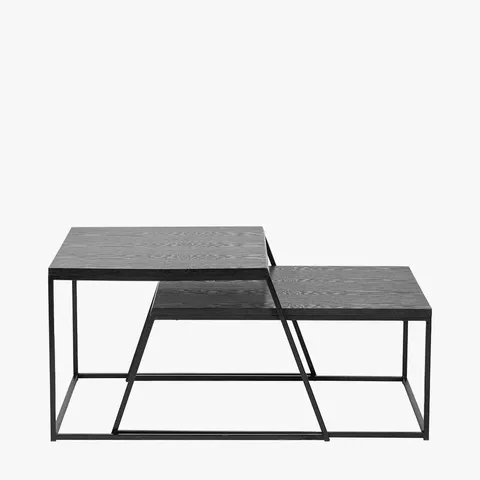 BOXED MASHIKO S/2 BLACK ASH VENEER AND BLACK METAL COFFEE TABLESSXX