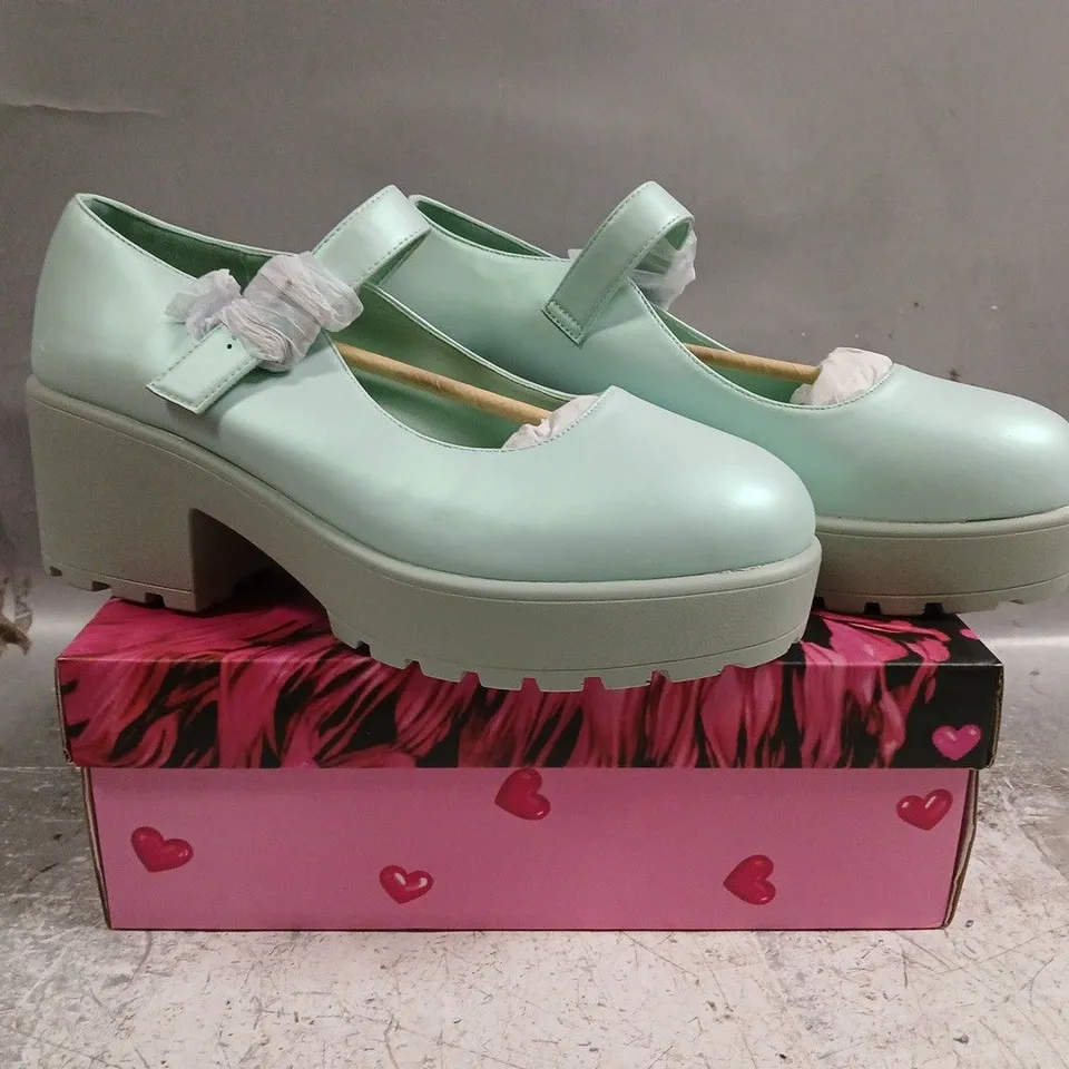 BOXED PAIR OF KOI TIRA PEARL MARY JANES SKY JEWEL EDITION IN BLUE SIZE UK 11