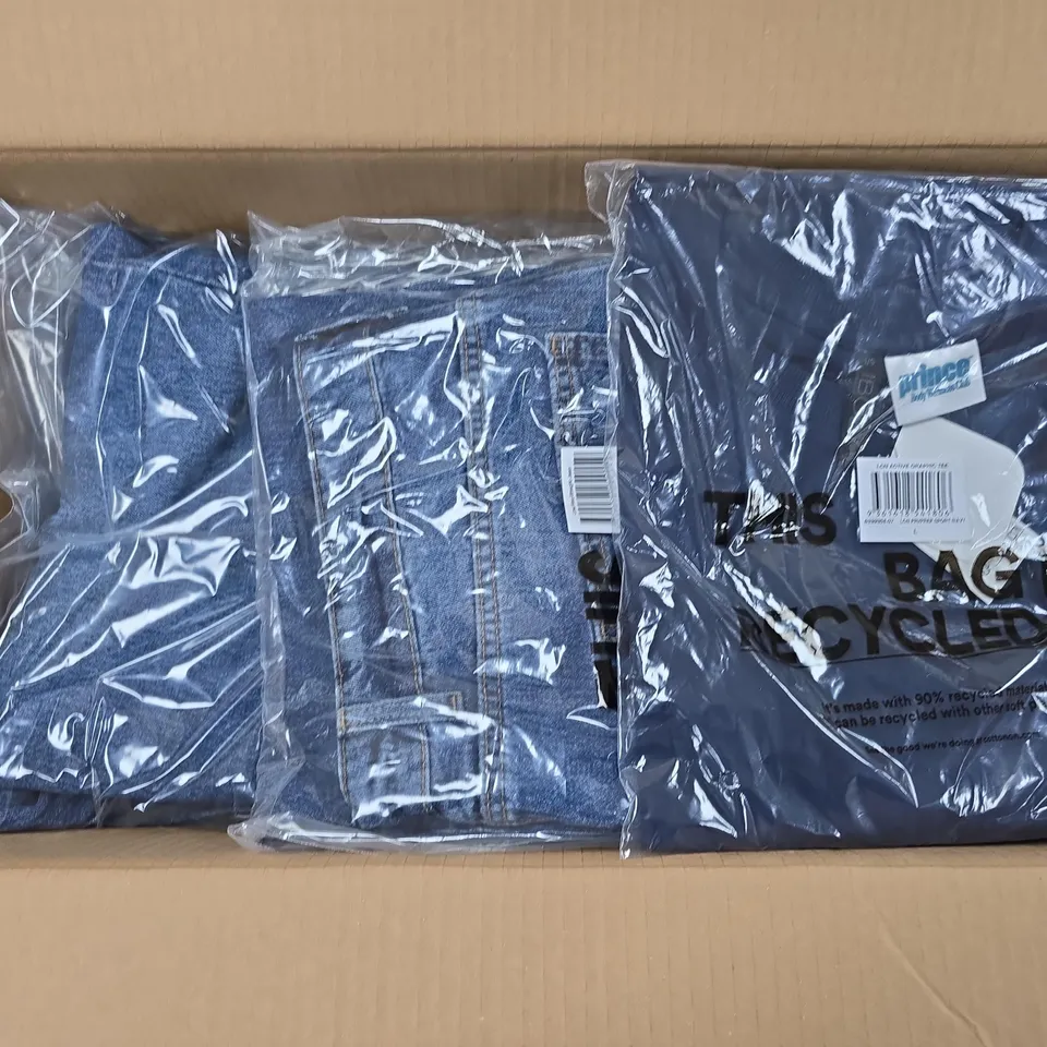 APPROXIMATELY 10 ASSORTED CLOTHING ITEMS IN VARIOUS SIZES, COLOURS & STYLES TO INCLUDE LOW RIOSE STRAIGHT JEANS, LCN ACTIVE GRAPHIC TEE