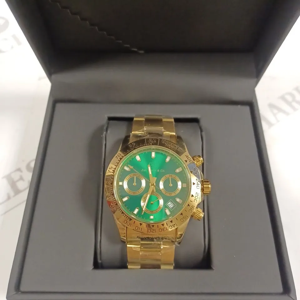 ZIHLMANN & CO CHRONOGRAPH GREEN TRIPLE DIAL BRACELET STRAP WRISTWATCH 