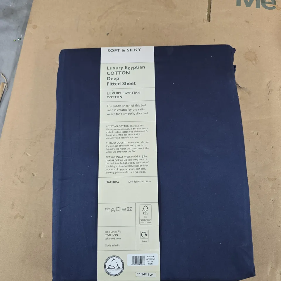 JOHN LEWIS & PARTNERS LUXURY EGYPTIAN COTTON DEEP FITTED SHEET – SOFT & SILKY, SUPER KING 180 X 200 CM