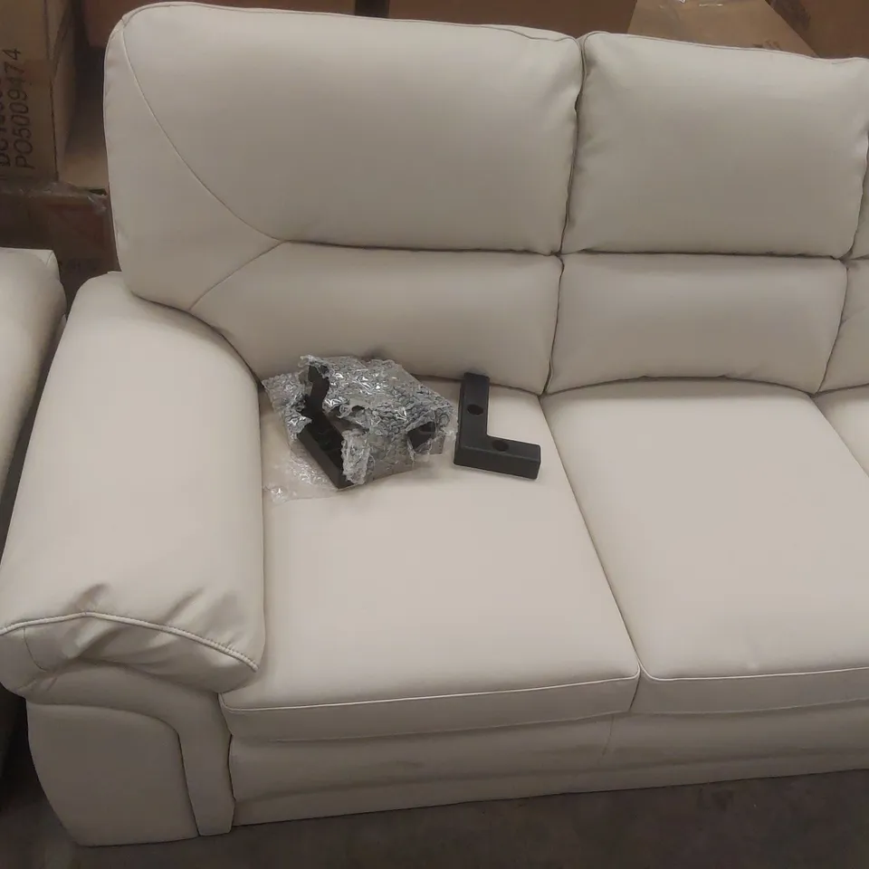 QUALITY DESIGNER BROMLEY FAUX LEATHER CREAM 4-SEATER SOFA