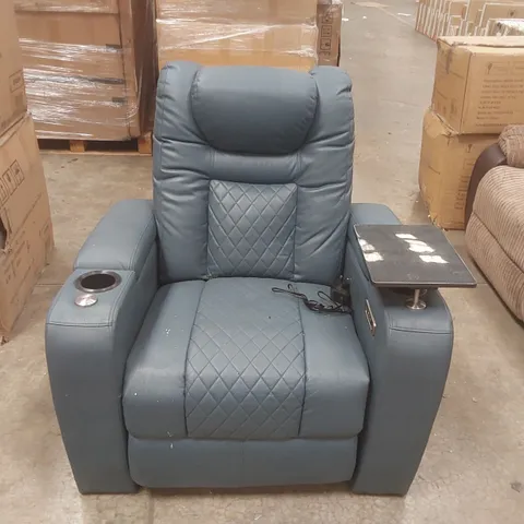 QUALITY DESIGNER FAUX LEATHER ELECTRIC RECLINING ARMCHAIR WITH CUPHOLDERS AND TRAY