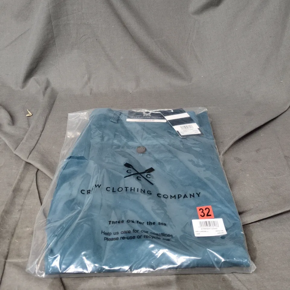 BAGGED CREW CLOTHING COMPANY STRAIGHT CHINO 32R MALLARD BLUE