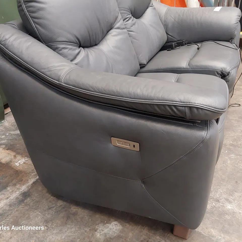 QUALITY BRITISH DESIGNER G PLAN JACKSON POWER RECLINING TWO SEATER SOFA CAMBRIDGE PETROL BLUE LEATHER 