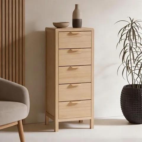 BOXED FREYA 5 DRAWER STORAGE UNIT CHEST - NATURAL (1 BOX)