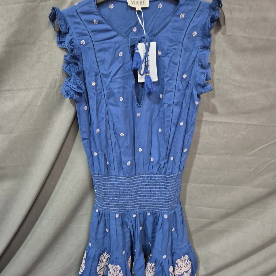MABE BLUE EMBROIDERED DRESS WITH TASSEL DETAIL - SIZE S