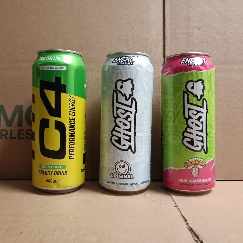 APPROXIMATELY 10 ASSORTED FOOD AND DRINK ITEMS TO INCLUDE GHOST, C4, ETC