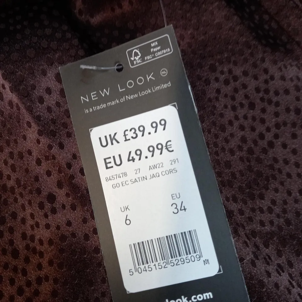 NEWLOOK CHOCOLATE/SPOT DETAILED SATIN STRAPLESS JUMPSUIT - SIZE 6