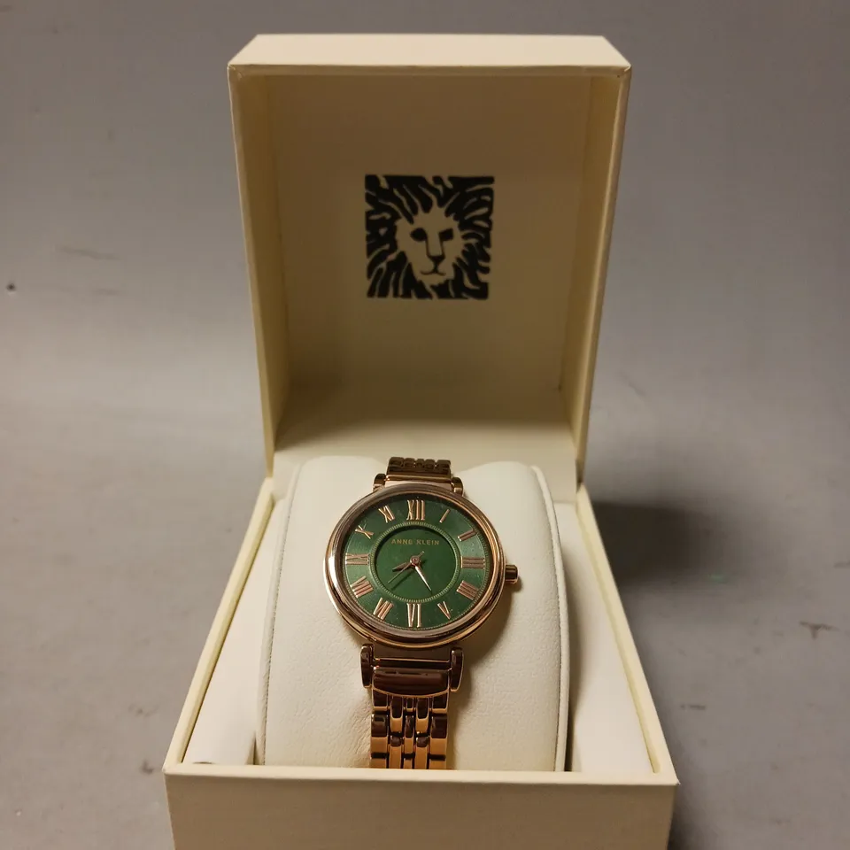 BOXED ANNE KLEIN ROSE GOLD BAND GREEN DIAL WOMEN'S WATCH
