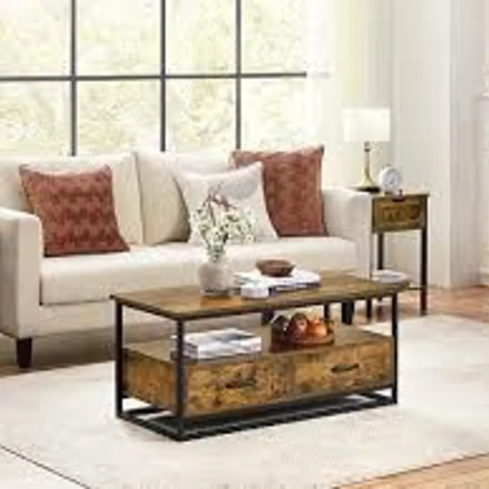 BOXED FRAME COFFEE TABLE WITH STORAGE - RUSTIC BROWN (1 BOX)