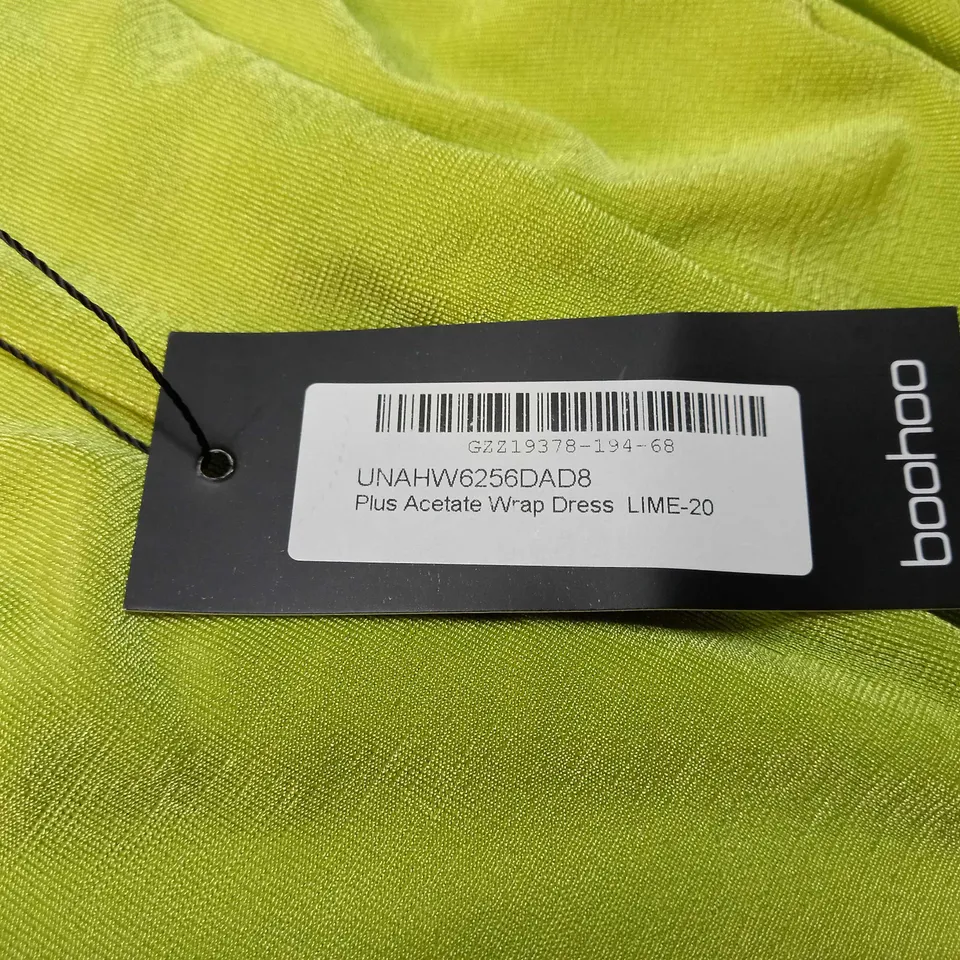 BOOHOO PLUS LIME ACETATE WRAP DRESS - SIZE 20