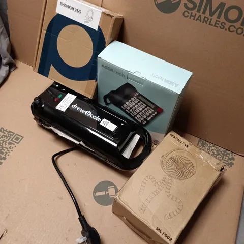 APPROXIMATELY 15 ASSORTED ITEMS TO INCLUDE MISTING FAN, POLY BLACKWIRE 3220, BIG BUTTON LANDLINE PHONE, ETC