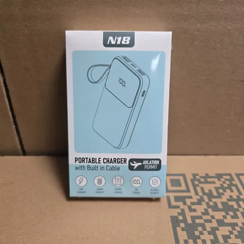SEALED N18 PORTABLE CHARGER WITH BUILT IN CABLE - 10,000MAH
