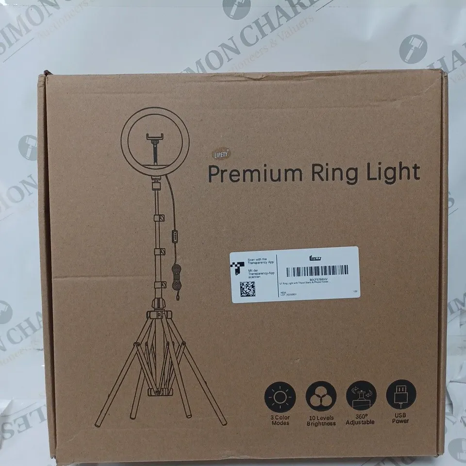 BOXED 12" PREMIER RING LIGHT WITH STAND