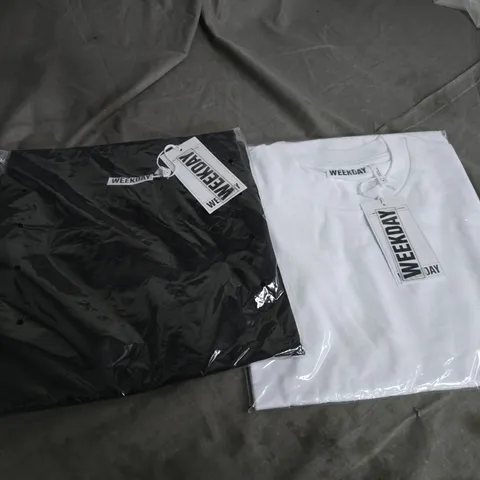WEEKDAY T-SHIRTS, WHITE & BLACK, UK M, SET OF 2