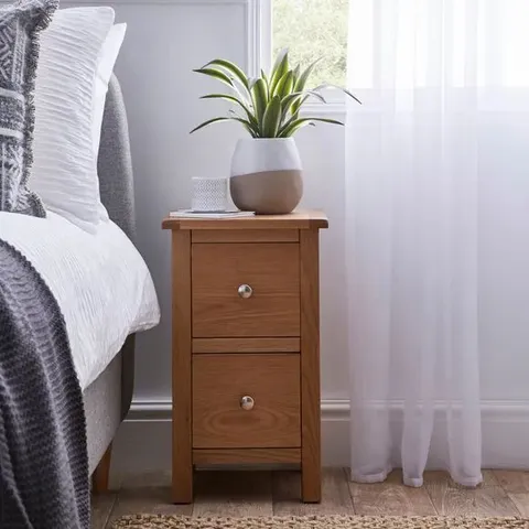BOXED BROMLEY SLIM BEDSIDE TABLE OAK FRAME