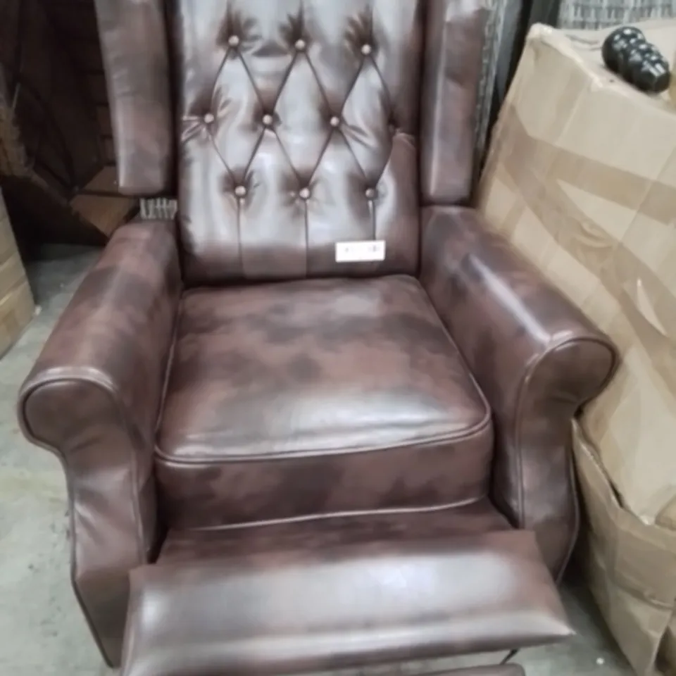 DESIGNER PUSH BACK RECLINING EASY CHAIR BROWN FAUX LEATHER 