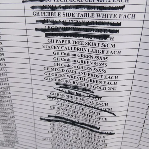 PALLET OF APPROXIMATELY 21 ASSORTED PRODUCTS TO INCLUDE; PEBBLE SIDE TABLE, PAPER TREE SKIRT, STACEY CAULDRON, MERCURY BAUBLES, POSTER FRAME AND SNOWFLAKE LIGHT