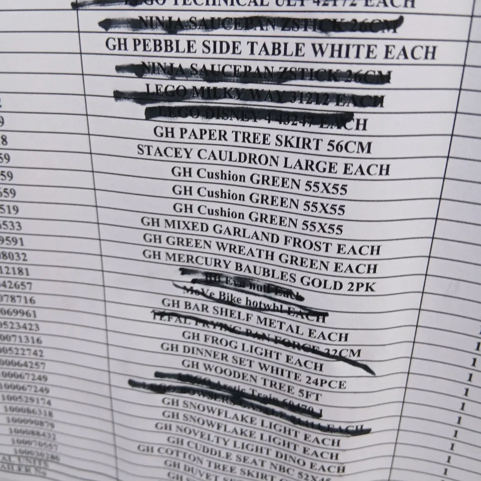 PALLET OF APPROXIMATELY 21 ASSORTED PRODUCTS TO INCLUDE; PEBBLE SIDE TABLE, PAPER TREE SKIRT, STACEY CAULDRON, MERCURY BAUBLES, POSTER FRAME AND SNOWFLAKE LIGHT