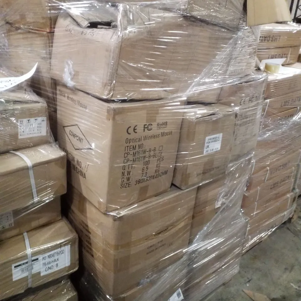 PALLET CONTAINING ASSORTED PRODUCTS INCLUDING OPTICAL COMPUTER MICE & USB WEB CAMERAS WITH MICROPHONES