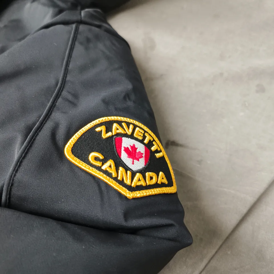 ZAVETTI CANADA CROPPED PUFFER JACKET – JET BLACK, SPLIT HOOD, FUR-LINED (SIZE S)