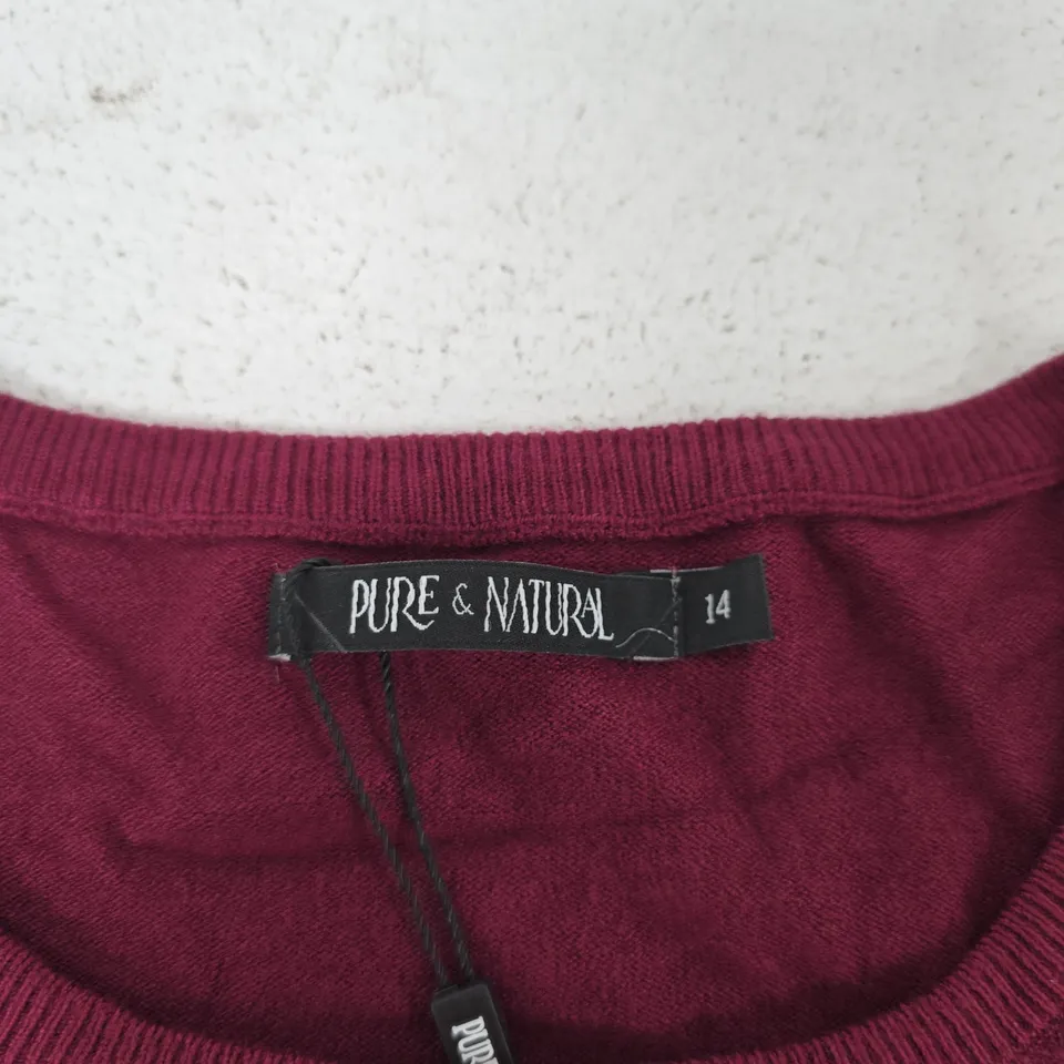 PURE & NATURAL LADIES CREW NECK JUMPER WITH ALL-OVER STRASS – BURGUNDY, UK 14