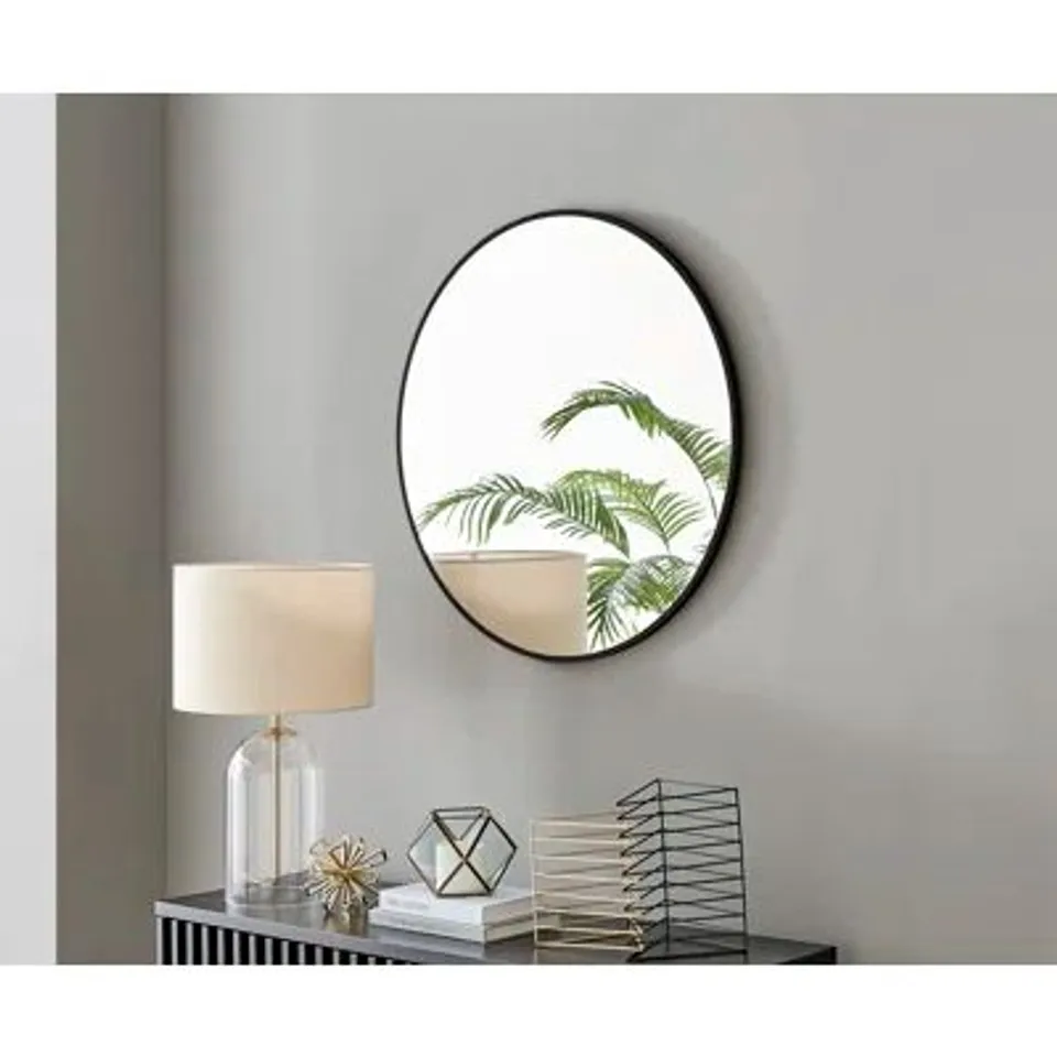 BOXED ALCANTERA ROUND METAL FRAME WALL MIRROR SIMPLE AND ELEGANT MODERN DESIGN (1 BOX)