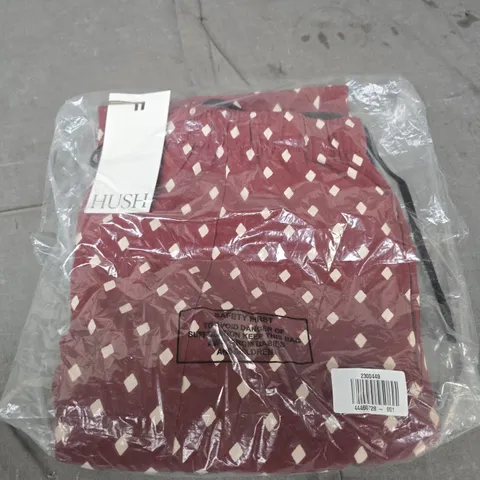 HUSH PETUNIA PRINTED TROUSERS β DARK RED DIAMOND PRINT, UK 10
