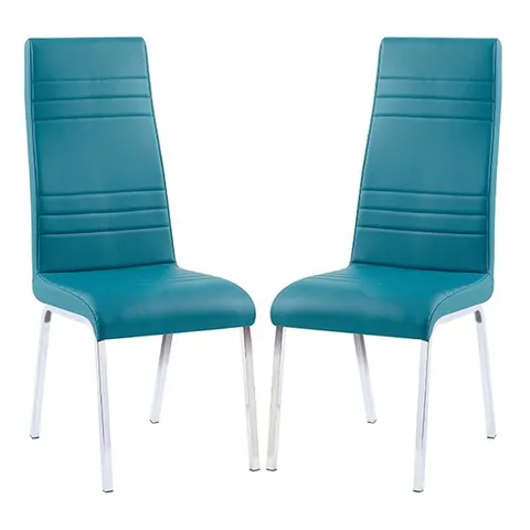 BOXED SET OF 4 DORA DINING CHAIRS IN TEAL FAUX LEATHER WITH CHROME BASE (2 BOXES)