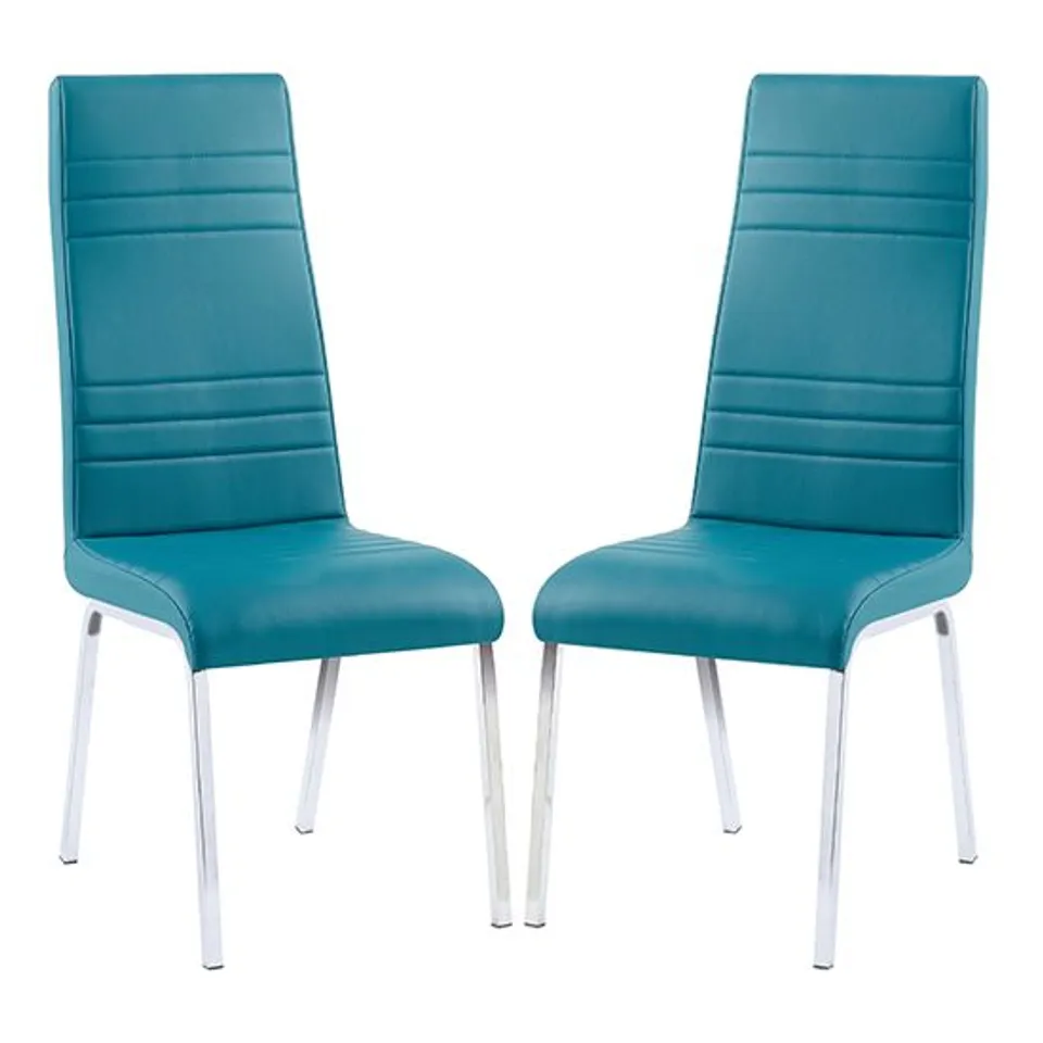 BOXED SET OF 4 DORA DINING CHAIRS IN TEAL FAUX LEATHER WITH CHROME BASE (2 BOXES)
