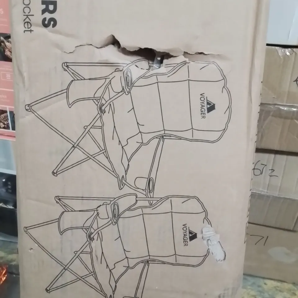 BOXED VOYAGER SET OF 2 PADDED CAMPING CHAIRS GREY