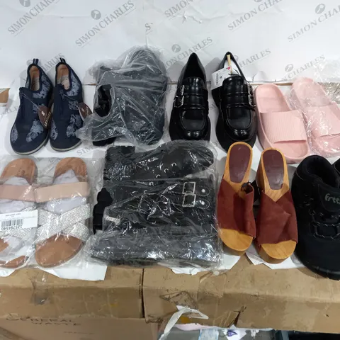 APPROXIMATELY 15 PAIRS OF ASSORTED UNBOXED SHOES TO INCLUDE PAVERS LEATHER, BERSHKA 38 BUCKLED, AND FREET BLACK BOOTS ETC.
