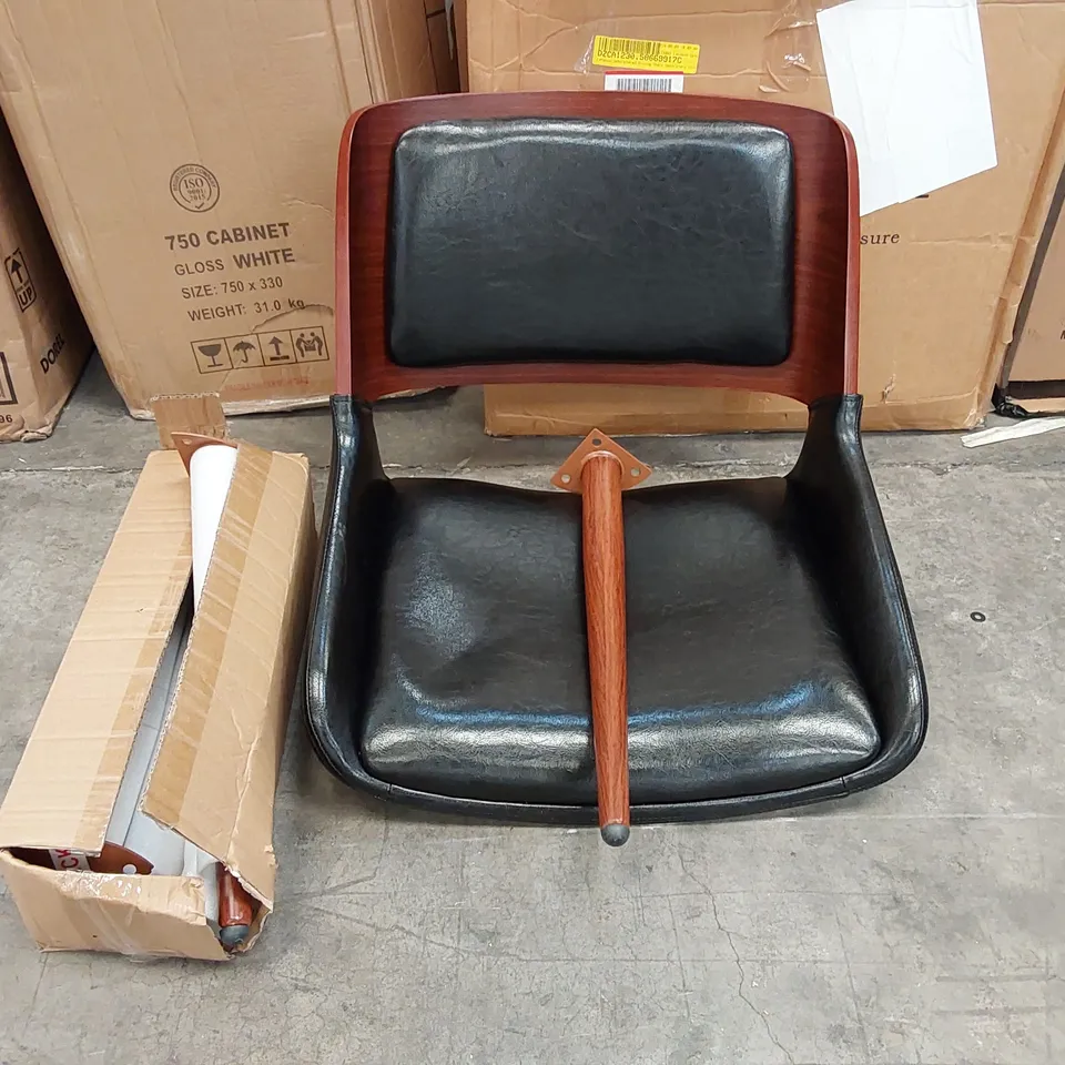 BOXED ACCENT DINING CHAIR - WOOD/BLACK FAUX LEATHER (1 BOX)