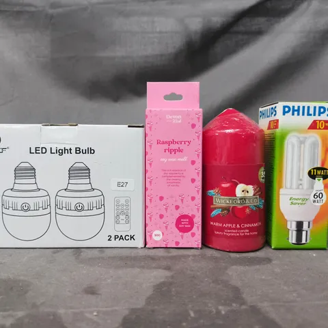 APPROXIMATELY 10 ASSORTED HOUSEHOLD ITEMS TO INCLUDE LED LIGHT BULBS, SCENTED CANDLES, ETC