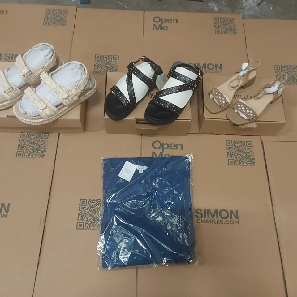 PALLET CONTAINING APPROXIMATELY 190x BRAND NEW ASSORTED DESIGNER CLOTHING ITEMS AND SHOES INCLUDING: SIMPLY BE SANDALS, JD WILLIAMS SHOES, JOANNA HOPE JERSEY DRESSES ECT