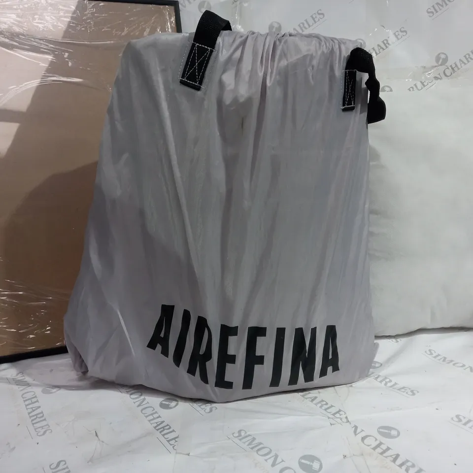 BOX OF APPROXIMATELY 6 ASSORTED ITEMS TO INCLUDE - AIREFINA AIR MATRESS - WOODEN FRAME IN BLACK - CUSHION ECT